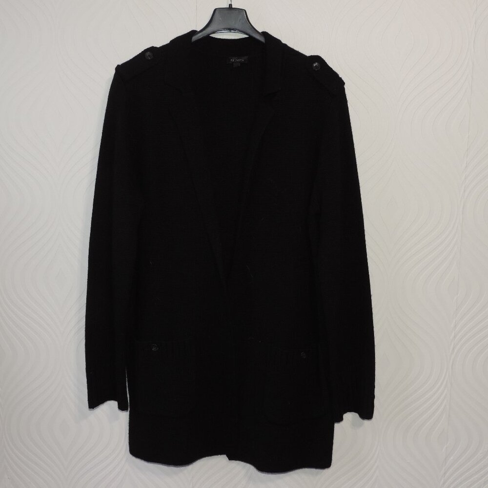 TALBOTS sz M Black Sweater Jacket Wool Blend w/Tailored Detailing